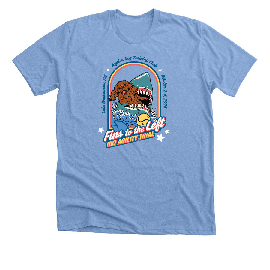 Fins to the Left, a Heather Carolina Blue Premium Unisex Tee