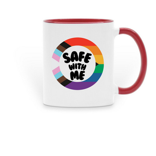 'Safe with Me' LGBTQ+ Mug, a Red Two-Tone Ceramic Mug
