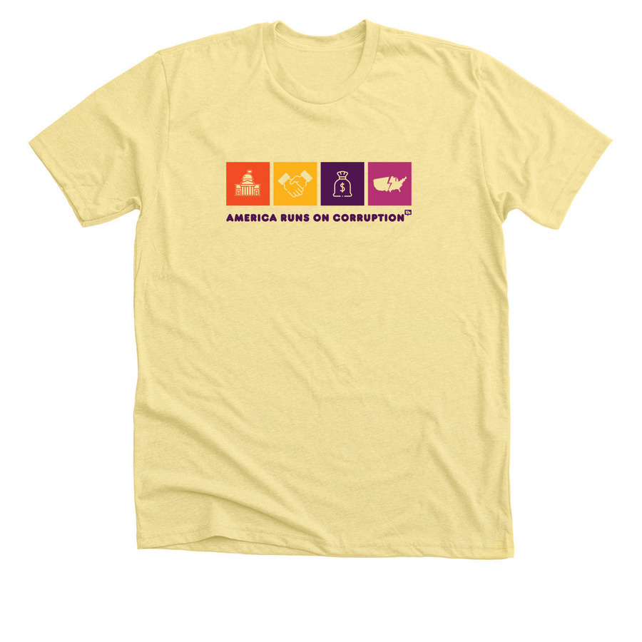 America Runs on Corruption, a Heather Yellow Gold Premium Unisex Tee