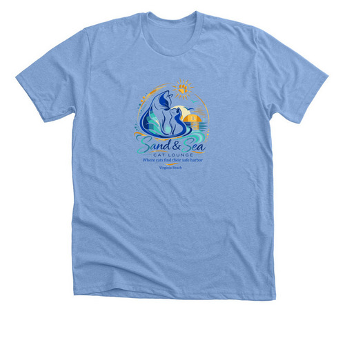 Katie Cats - Sand & Sea Cat Lounge, a Heather Carolina Blue Premium Unisex Tee