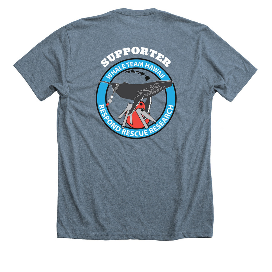 Hawai?i Whale Rescue Supporter, a Heather Slate Premium Unisex Tee (back-view)