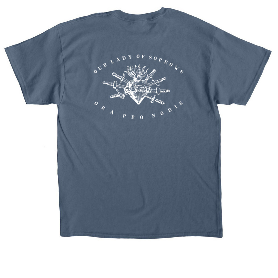 Ora Pro Nobis Shirt, a Indigo Blue Classic Unisex Tee (back-view)