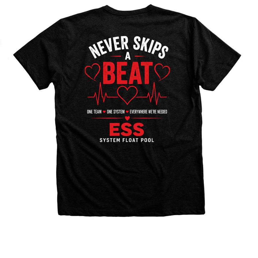 ESS Float Pool, a Black Heather Premium Unisex Tee (back-view)