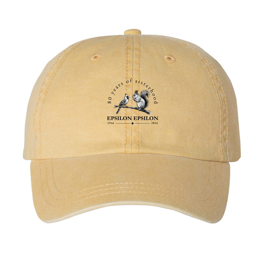 Epsilon Epsilon's 80th Anniversary Hat, a Mustard Printed Pigment Dye Baseball Cap