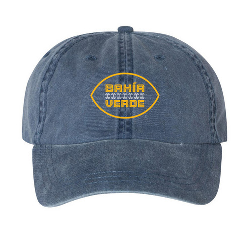Bahia Verde Gold Football Hats, a Navy Printed Pigment Dye Baseball Cap