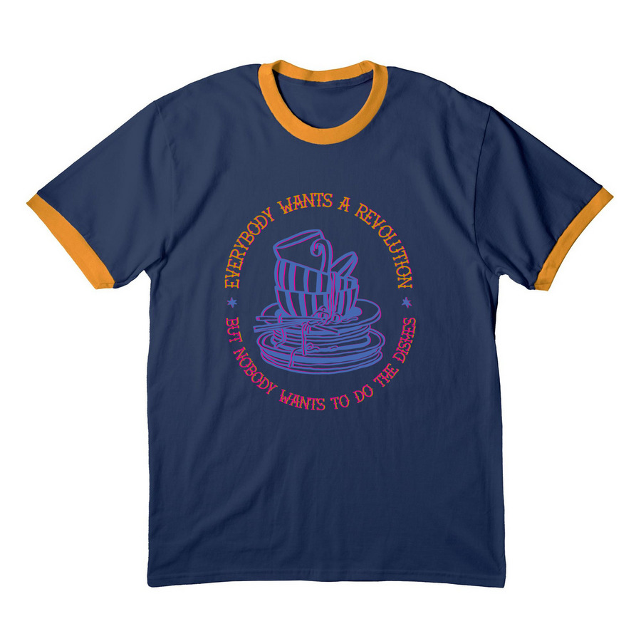 Everybody wants a revolution..., a Navy/ Gold Cotton Ringer Tee