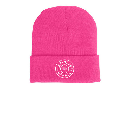 Eat Sleep Debate Beanie, a Neon Pink Printed Cuffed Beanie