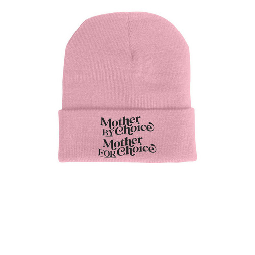 Mother by Choice Beanie, a Pink Printed Cuffed Beanie