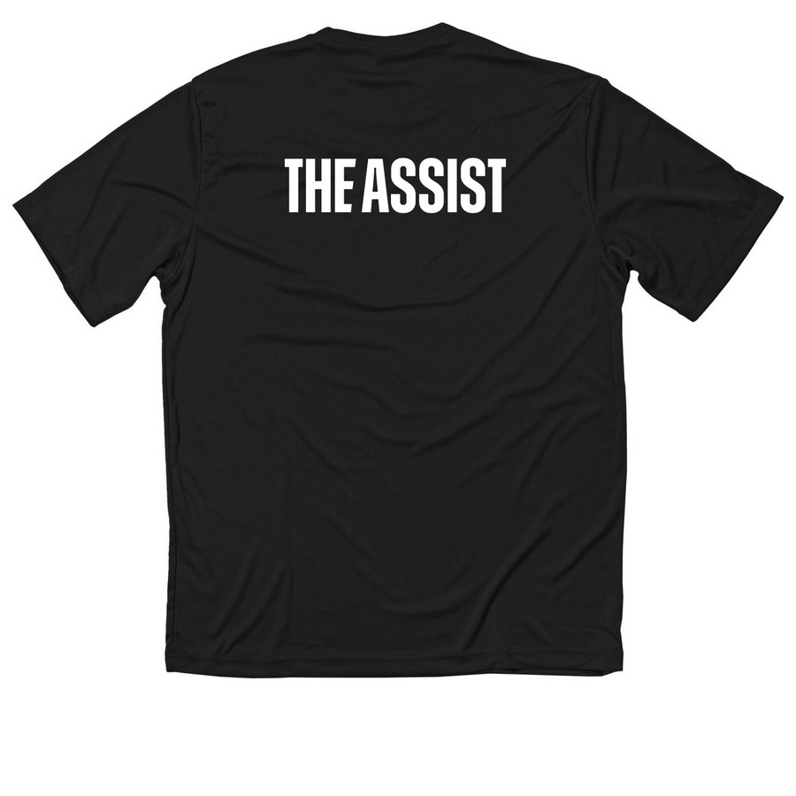 The Assist Logo- Activewear, a Black Classic Performance Tee (back-view)