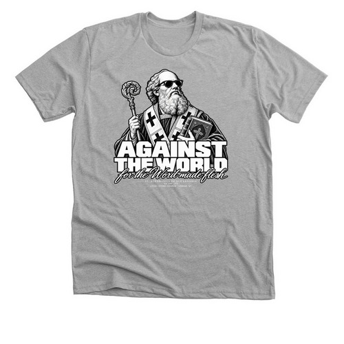 AGAINST THE WORLD ? Athanasius Tee, a Athletic Heather Premium Unisex Tee