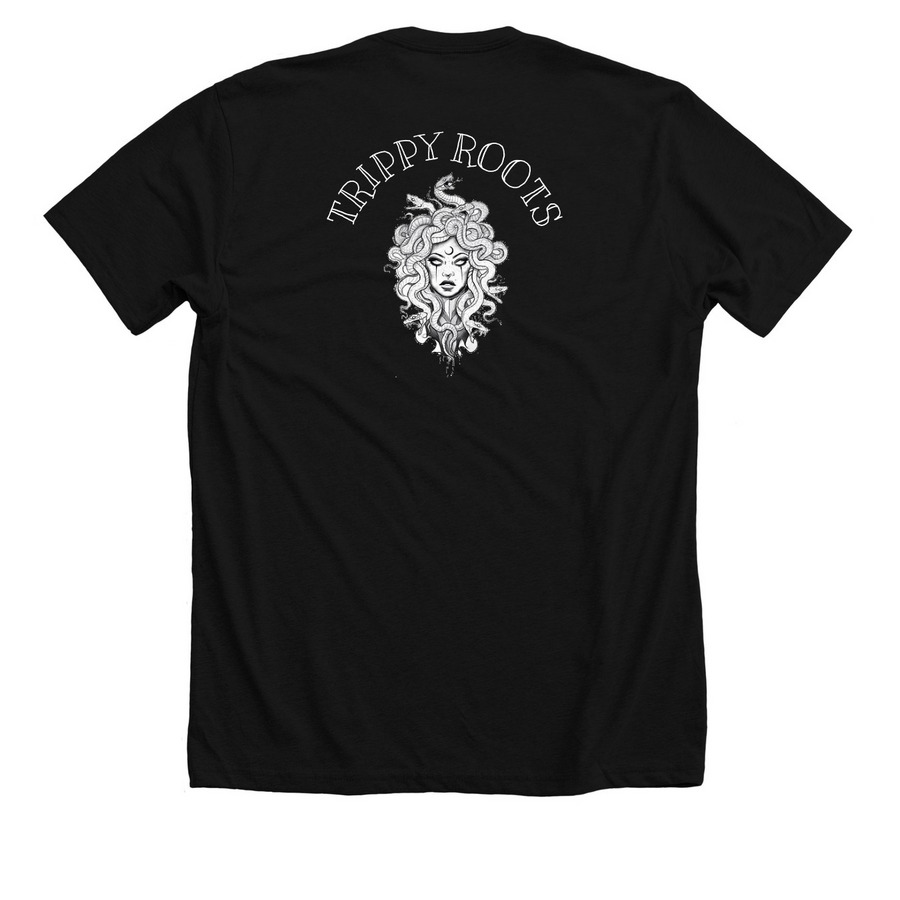 TRIPPY ROOTS APPAREL&nbsp;, a Solid Black Blend Premium Unisex Tee (back-view)