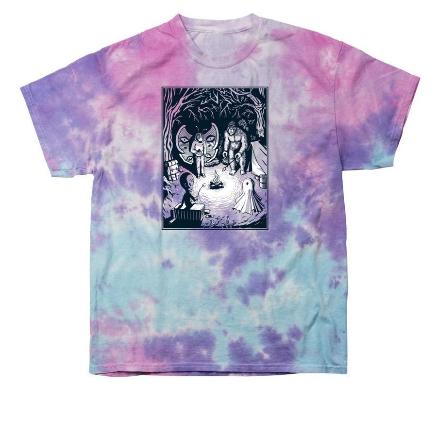 Camping Cryptids - Dark, a Cotton Candy Classic Tie Dye Tee