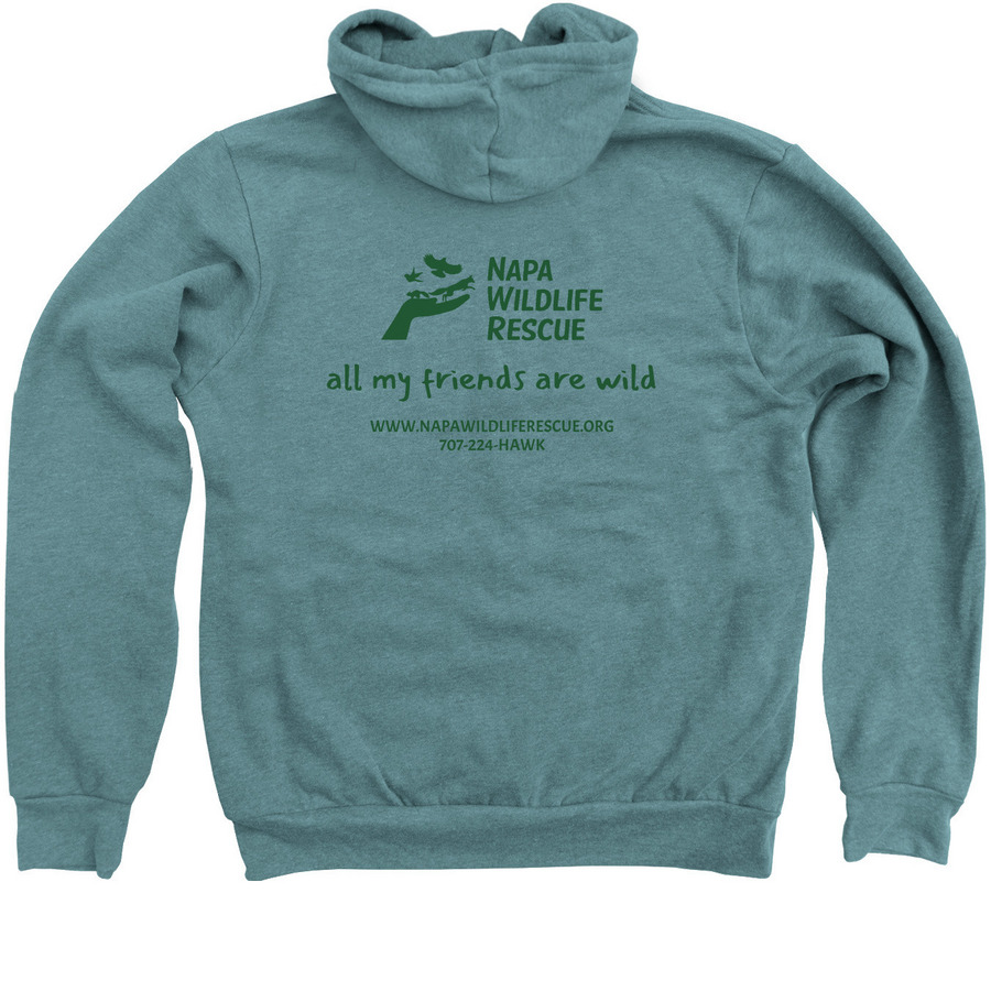 NAPA WILDLIFE RESCUE, a Heather Deep Teal Zip Up Hoodie (back-view)