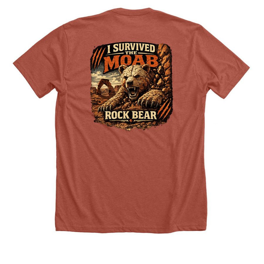 Moab Rock Bear, a Heather Clay Premium Unisex Tee (back-view)