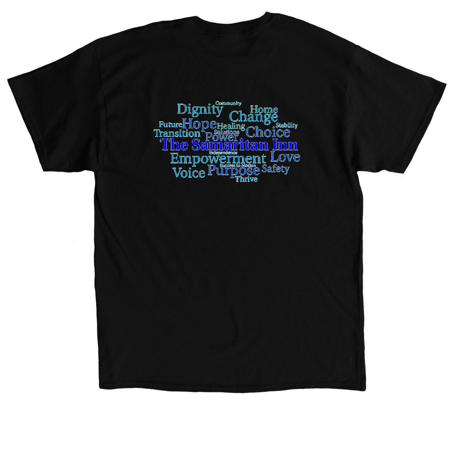 Samaritan Inn Words of Hope Collection, a Black Classic Unisex Tee (back-view)