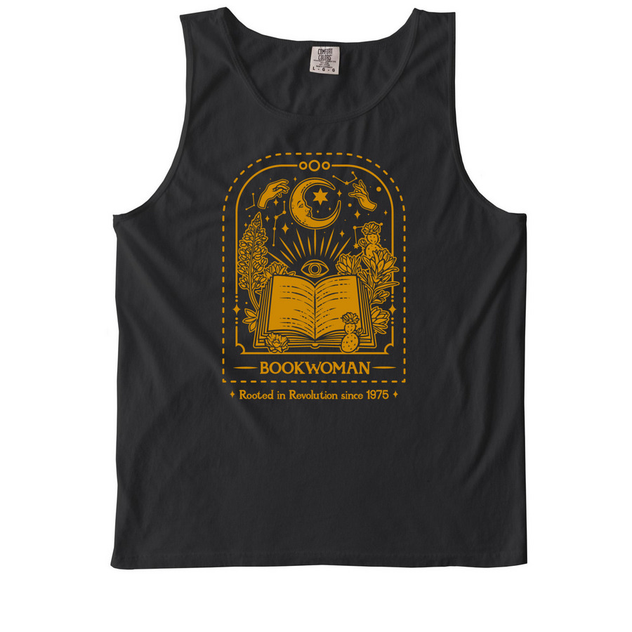 BookWoman Shirts, a Black Comfort Colors Tank Top