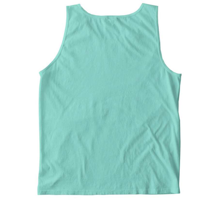 My dog and I? (in black print), a Chalky Mint Comfort Colors Tank Top (back-view)