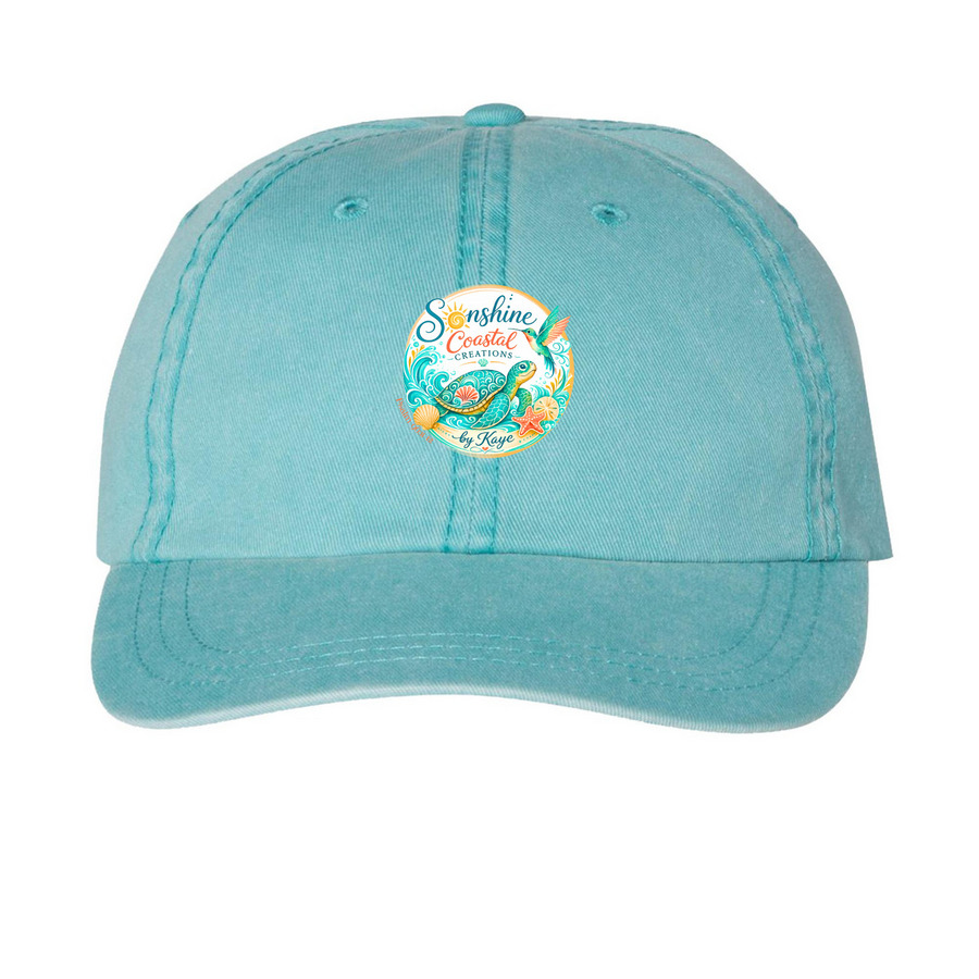 Sonshine Coastal Creations Cap, a Aqua Printed Pigment Dye Baseball Cap