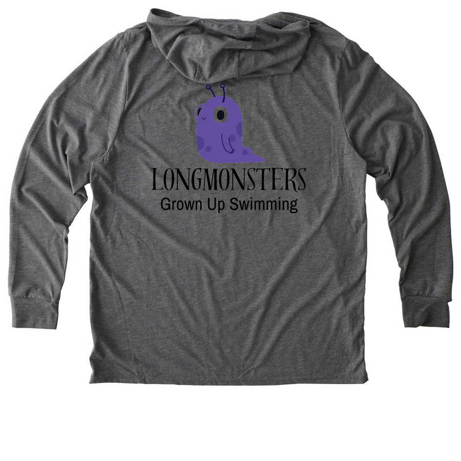 Longmonsters Dark, a Aluminum Grey Allmade Eco Triblend Hoodie Tee (back-view)