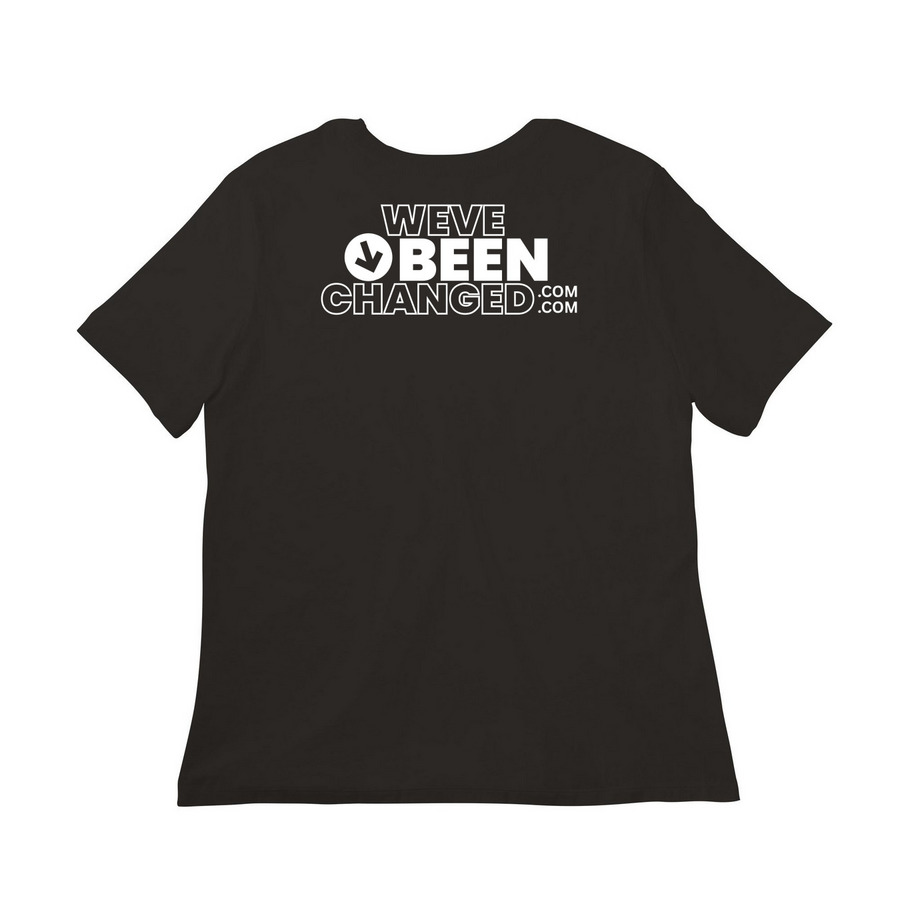Outreach Shirts, a Black Women?s Relaxed Cotton Tee (back-view)