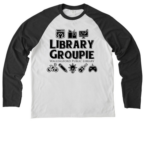 Library Groupie, a Space Black/ Bright White Allmade Eco Triblend Colorblock Raglan Long Sleeve Tee