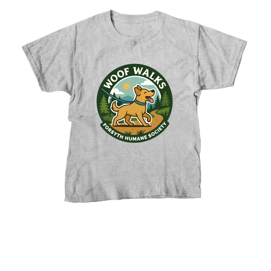 Woof Walks Adventure Logo, a Sport Grey Youth Unisex Tee