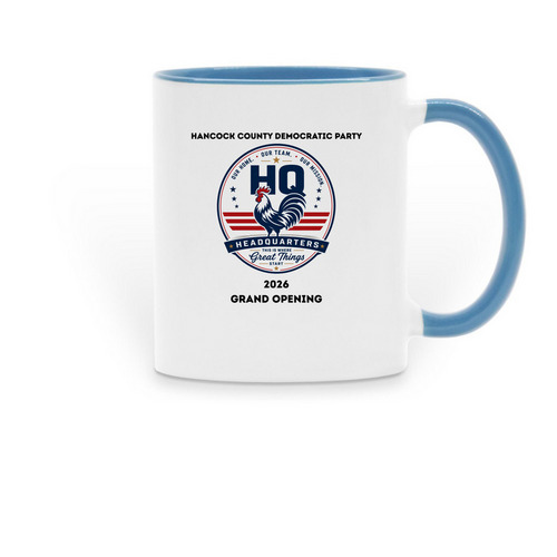 HQ Grand Opening Mug, a Light Blue Two-Tone Ceramic Mug