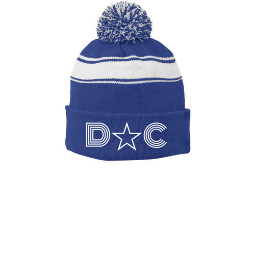 De Luca Lux&nbsp;, a True Royal/ White Printed Stripe Pom-Pom Beanie