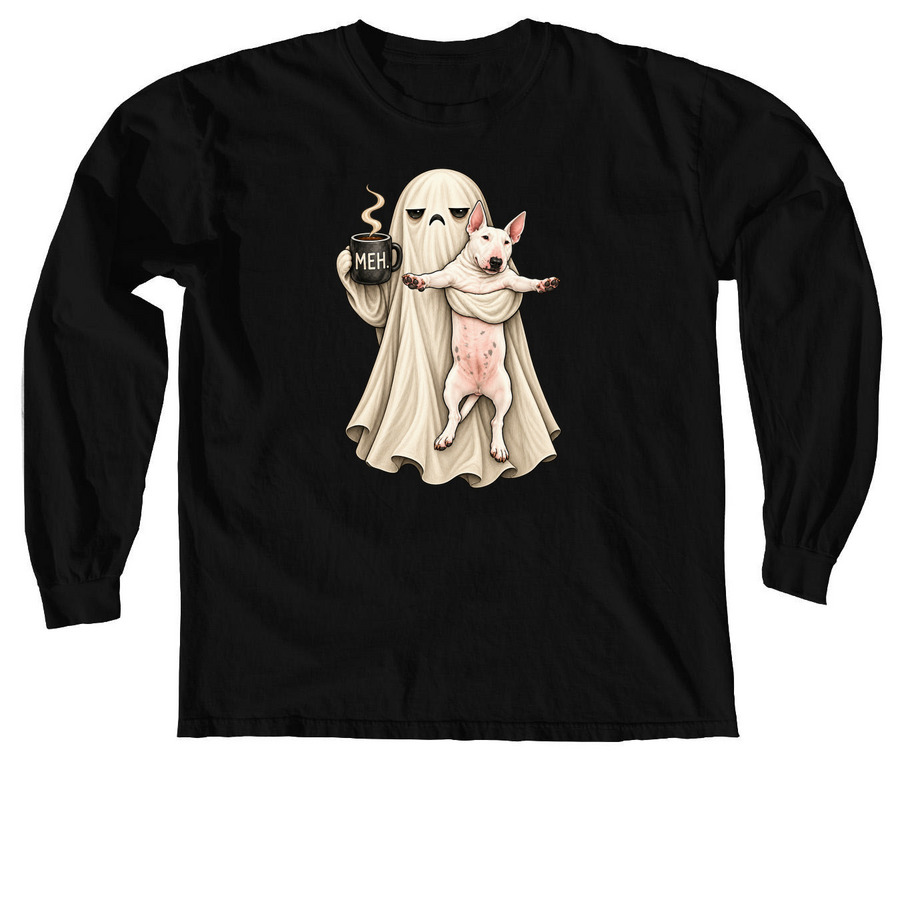 Meh Ghost, a Black Comfort Colors Long Sleeve Tee