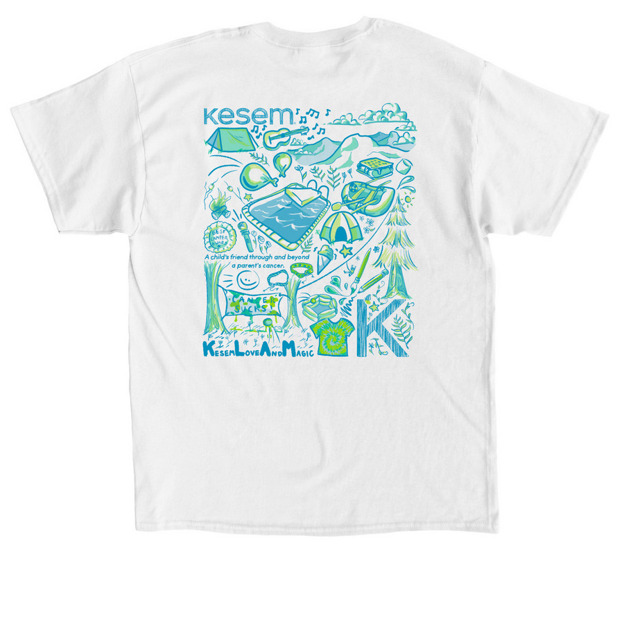 Kesem: Camp Doodle, a White Classic Unisex Tee (back-view)