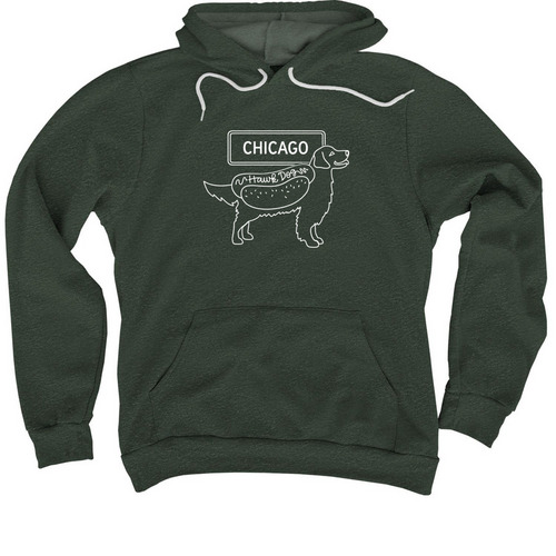 Chicago Hawk Dog outline, greens, a Heather Forest Premium Pullover Hoodie