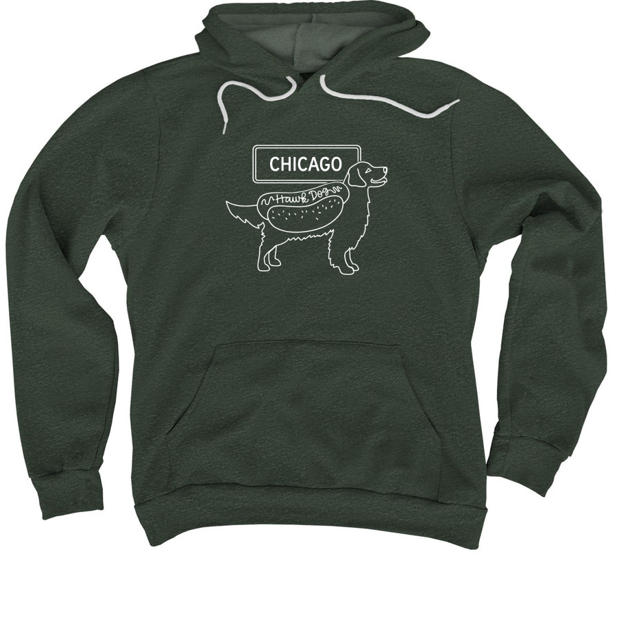 Chicago Hawk Dog outline, greens, a Heather Forest Premium Pullover Hoodie