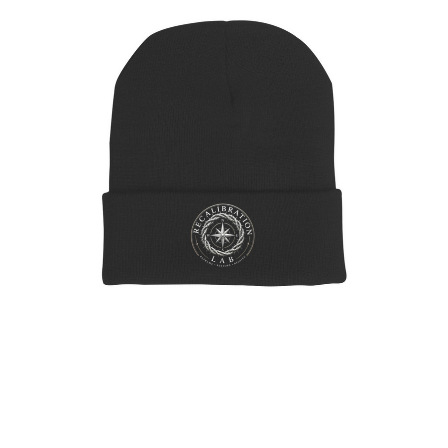 Recalibration Lab Beanie, a Black Printed Cuffed Beanie
