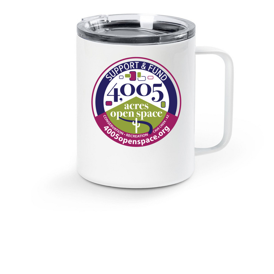 Support Open Space, a White Stainless Steel Travel Mug
