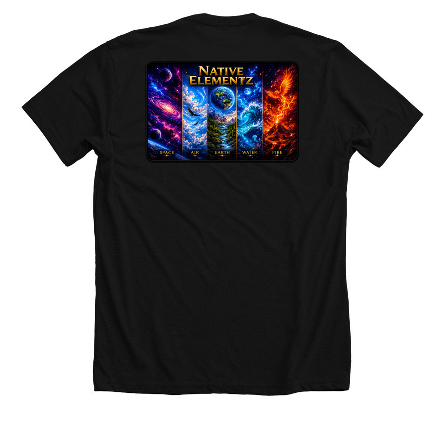 Native Elementz Shirt [Image on Back], a Solid Black Blend Premium Unisex Tee (back-view)