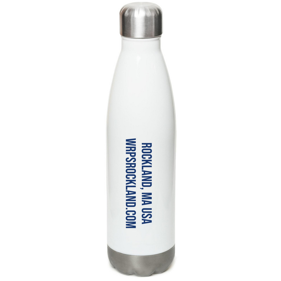 WRPS Water Bottles, a White Stainless Steel Water Bottle (back-view)