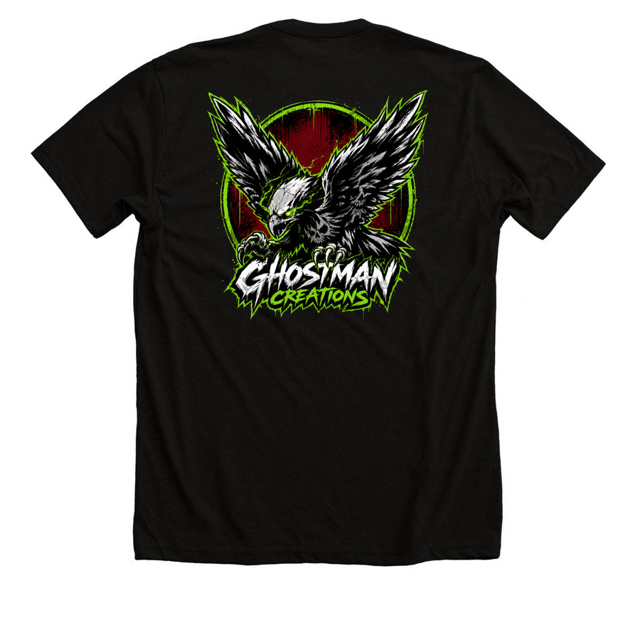 Reaper Eagle, a Solid Black Blend Premium Unisex Tee (back-view)