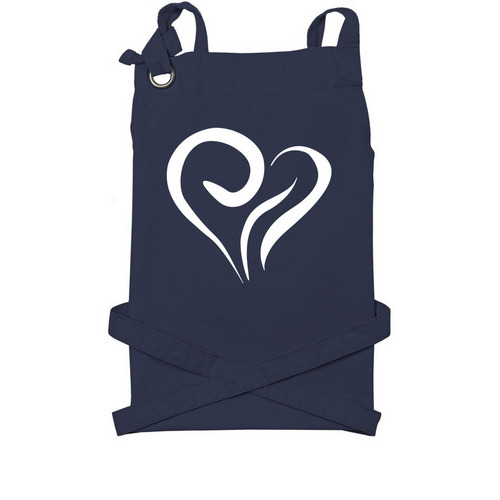 Family Heart Foundation White Heart Apron, a Navy Cotton Canvas Pocket Apron