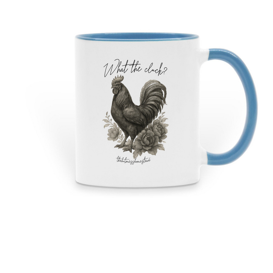 What the cluck mug, a Light Blue Two-Tone Ceramic Mug