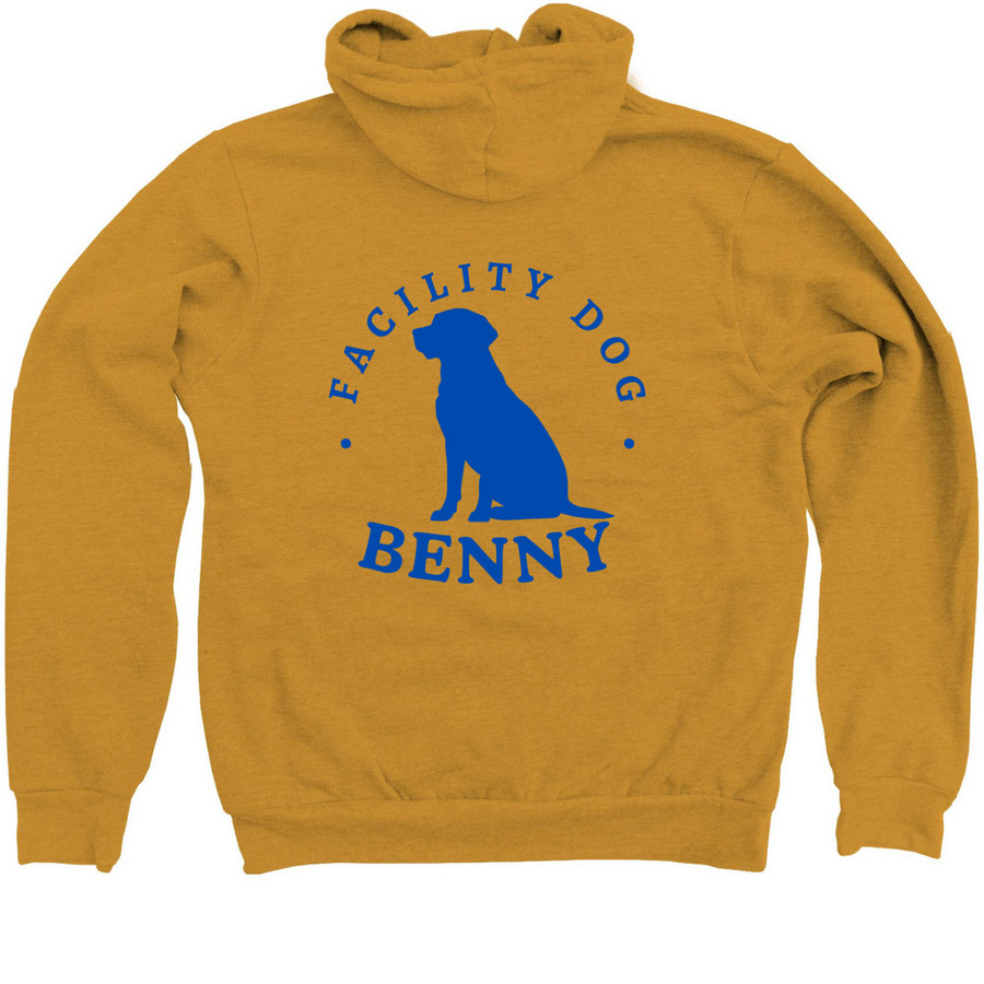 Benny, a Heather Mustard Zip Up Hoodie (back-view)