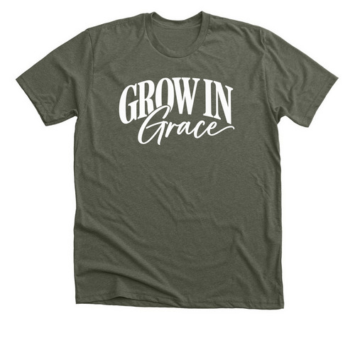 Grow in Grace Merch, a Heather Military Green Premium Unisex Tee