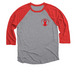 The James Warriors, a Red and Premium Heather 3/4 Sleeve Baseball Tee