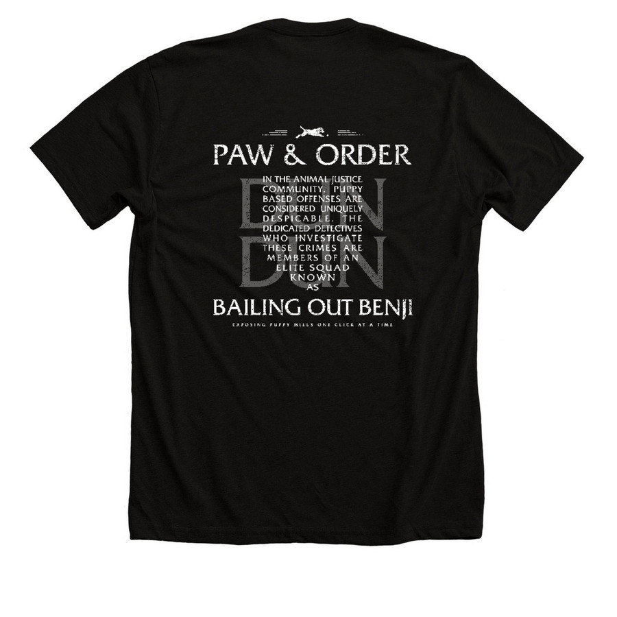Paw & Order, a Solid Black Blend Premium Unisex Tee (back-view)