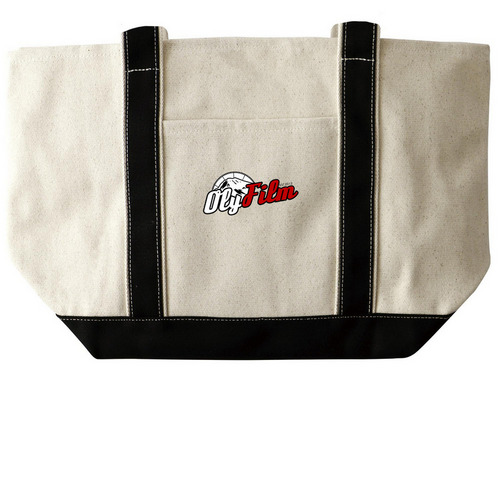 Tote-ally cool to support OlyFilm!, a Natural/Black Large Two-Tone Canvas Tote Bag