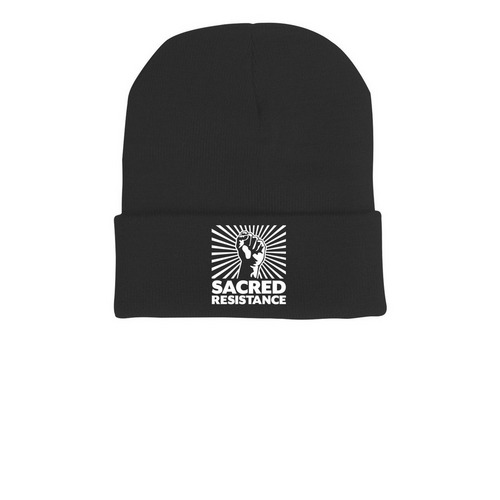 Beanies, a Black Printed Cuffed Beanie