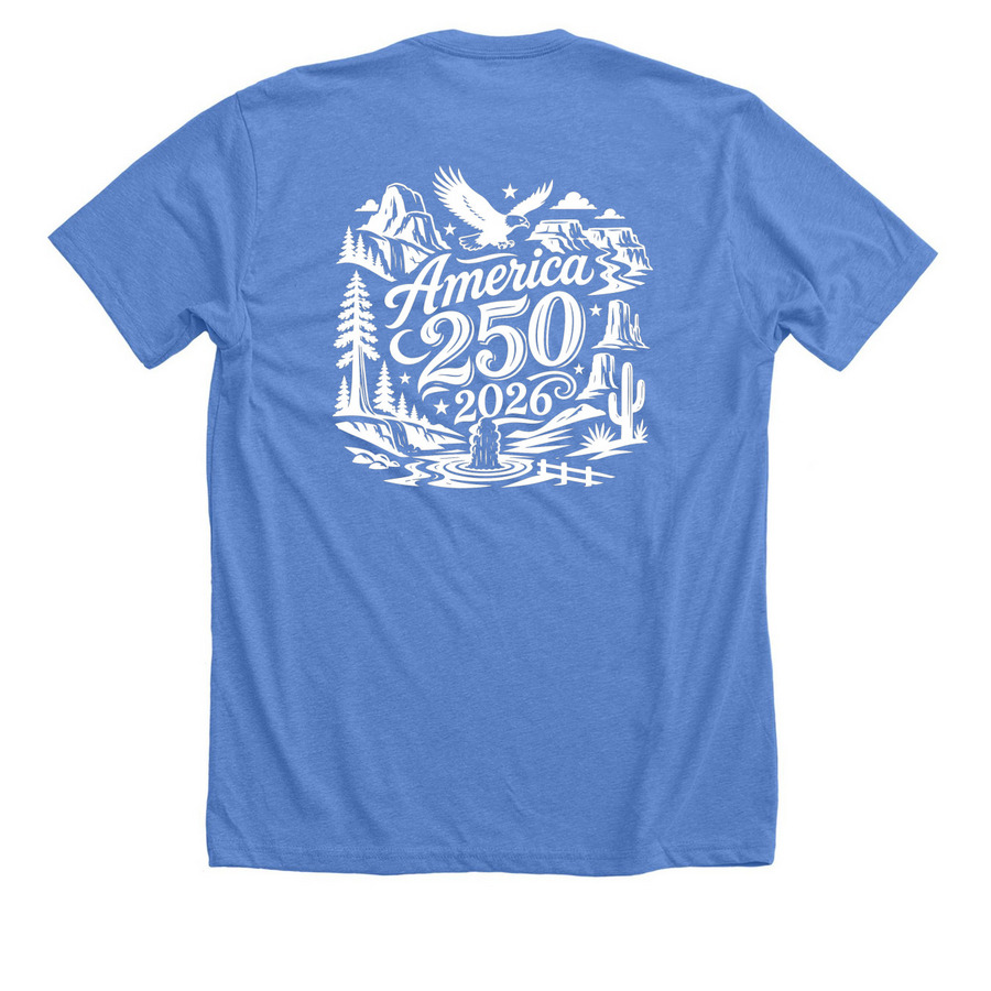 2026 Glacier Classic Llama Show, a Heather Columbia Blue Premium Unisex Tee (back-view)