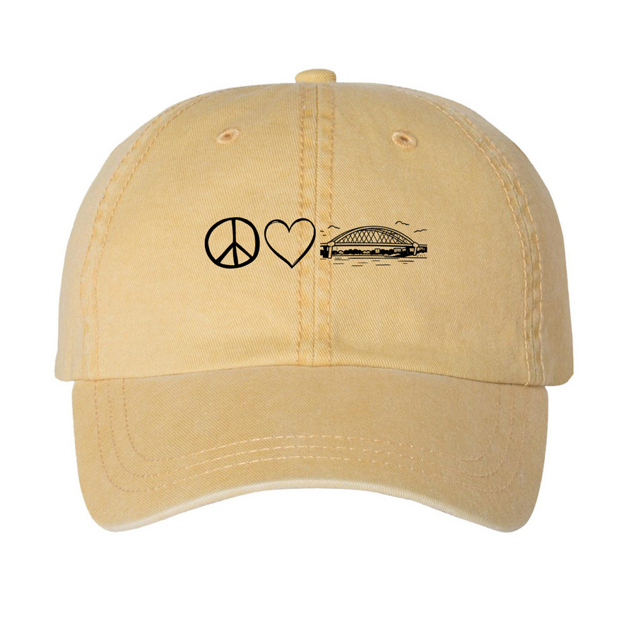 Hastings Progressives ? Hat, a Mustard Printed Pigment Dye Baseball Cap