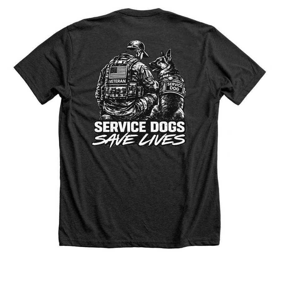 Service Dogs Save Lives, a Dark Grey Heather Premium Unisex Tee (back-view)