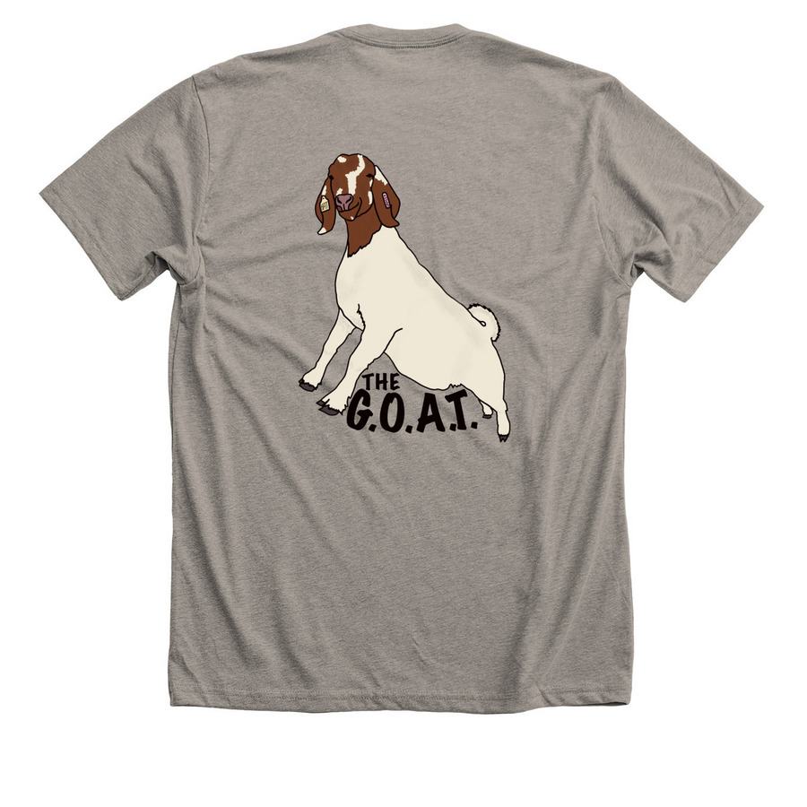 "The G.O.A.T", a Heather Stone Premium Unisex Tee (back-view)