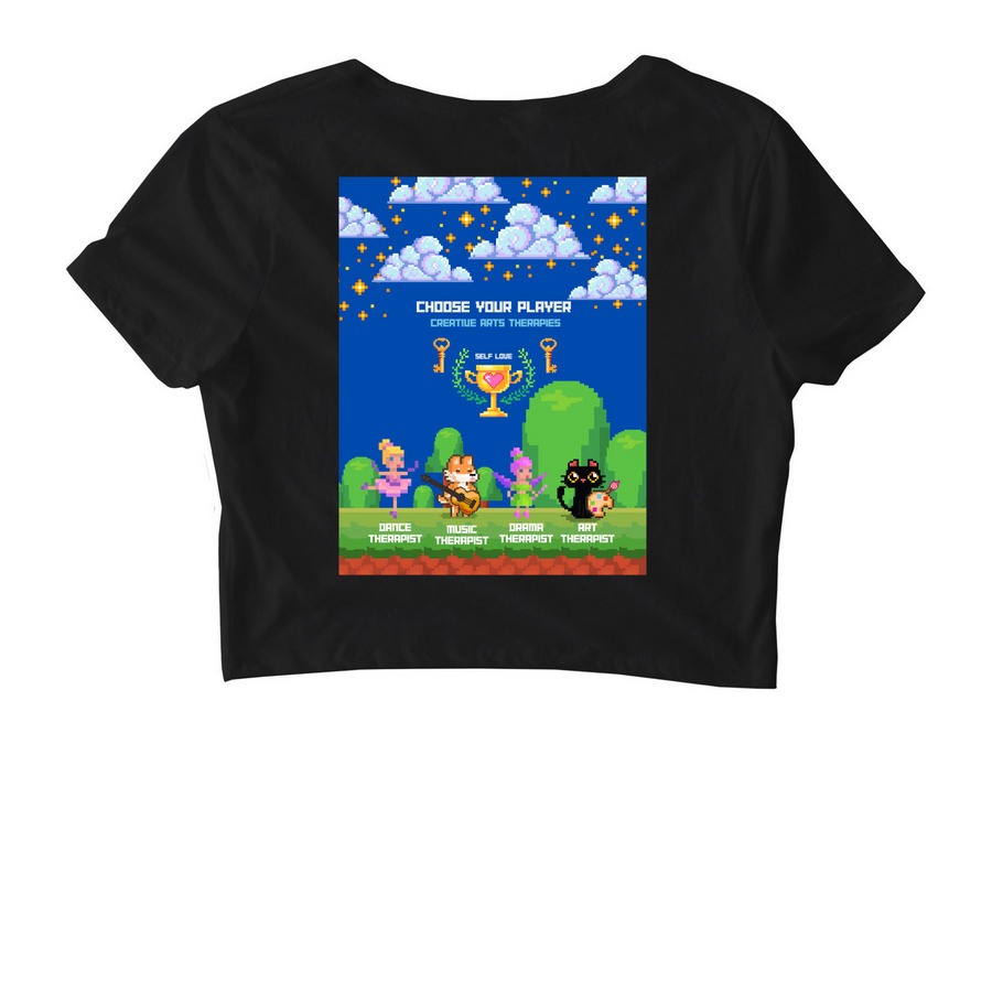 (Cropped) Choose Your Player, a Black Women's Fitted Cropped Tee (back-view)